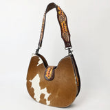 American Darling Western Hair-on Cowhide Hobo Bag – Genuine Leather Hand-Tooled Floral Design with Floral Accents and Wide Shoulder Strap