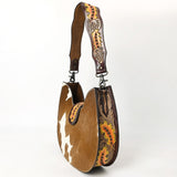 American Darling Western Hair-on Cowhide Hobo Bag – Genuine Leather Hand-Tooled Floral Design with Floral Accents and Wide Shoulder Strap