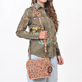 American Darling Western Leather Crossbody Bag Hand Tooled Floral Carved Purse with Adjustable Strap