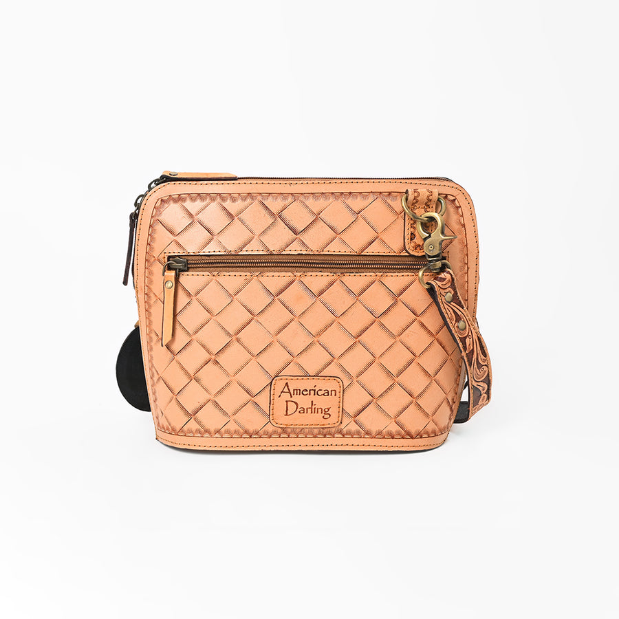 American Darling Western Leather Crossbody Bag Hand Tooled Floral Carved Purse with Adjustable Strap