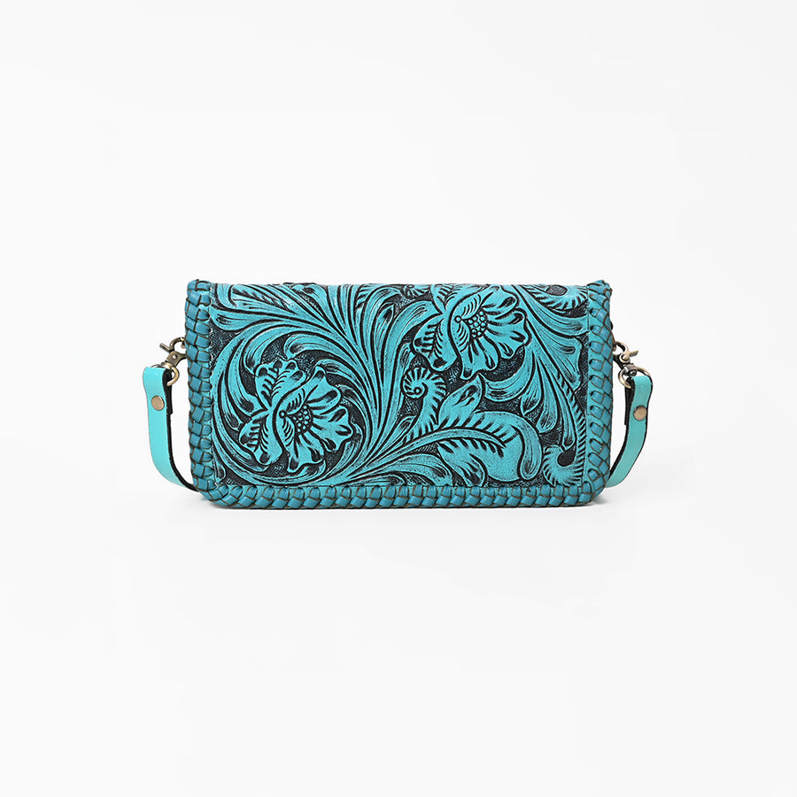 American Darling Western Hand-Tooled Leather Clutch Bag with Floral Carving and Premium Genuine Leather