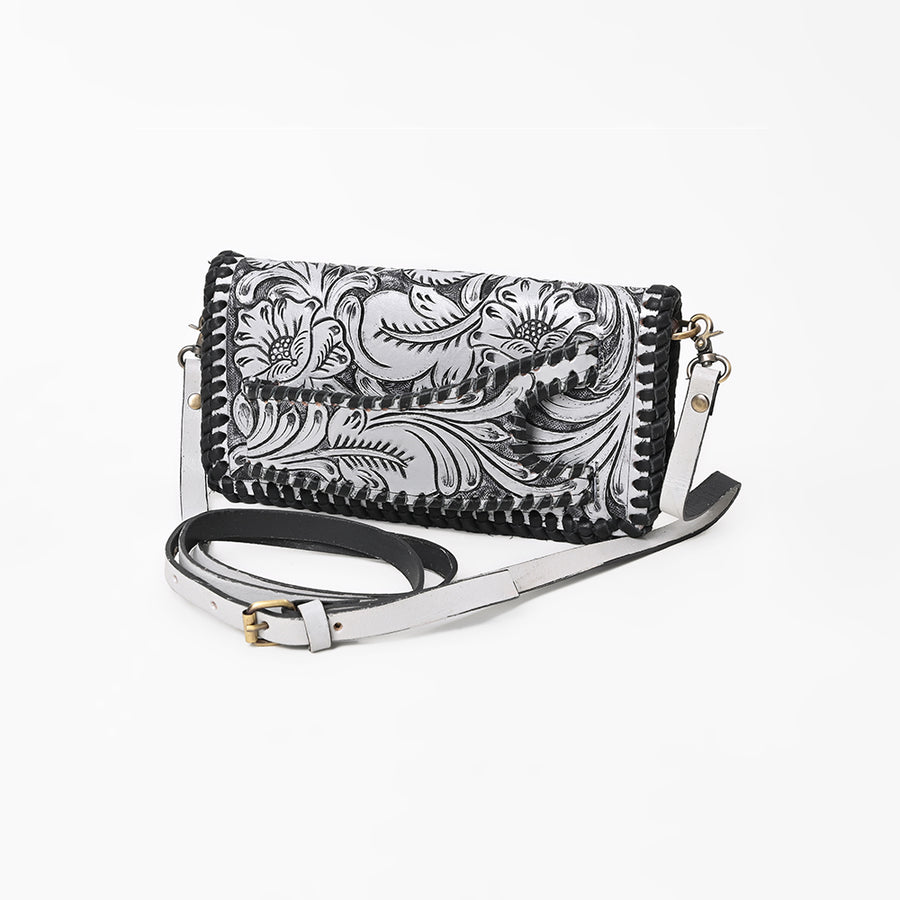 American Darling Western Hand-Tooled Leather Clutch Bag with Floral Carving - Uhorse