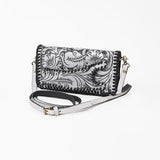 American Darling Western Hand-Tooled Leather Clutch Bag with Floral Carving - Uhorse