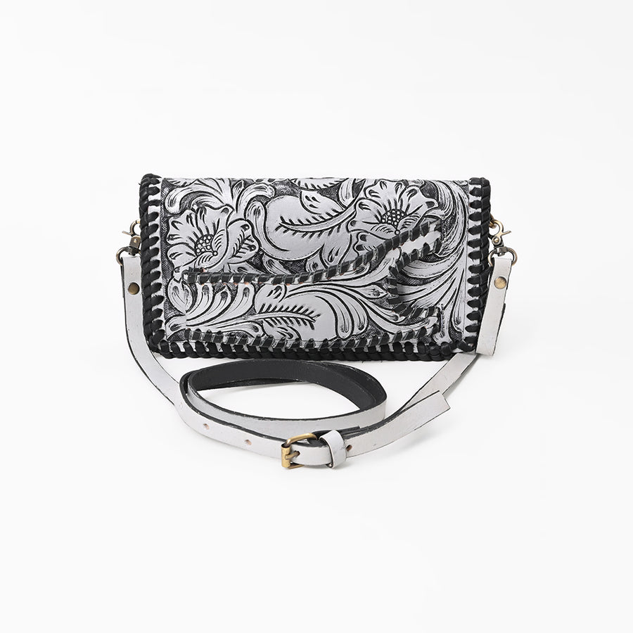 American Darling Western Hand-Tooled Leather Clutch Bag with Floral Carving and Premium Genuine Leather