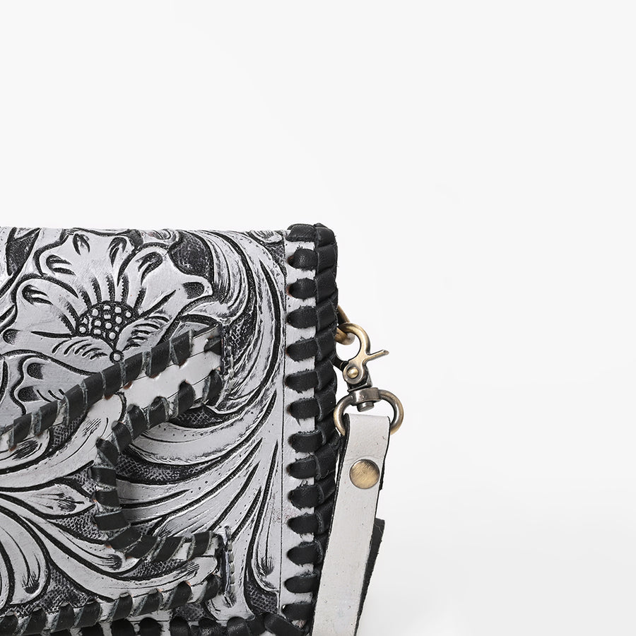 American Darling Western Hand-Tooled Leather Clutch Bag with Floral Carving and Premium Genuine Leather