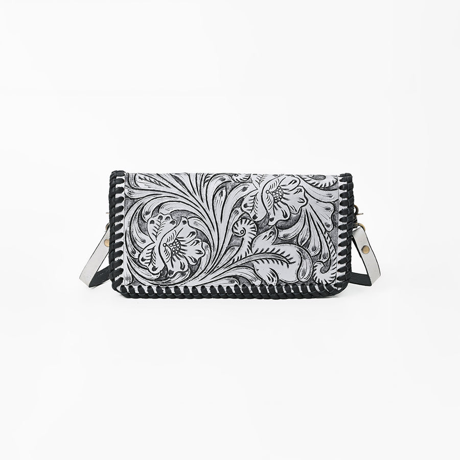 American Darling Western Hand-Tooled Leather Clutch Bag with Floral Carving and Premium Genuine Leather