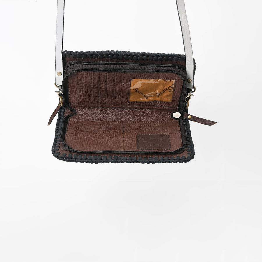 American Darling Western Hand-Tooled Leather Clutch Bag with Floral Carving and Premium Genuine Leather