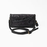 American Darling Western Hand-Tooled Leather Clutch Bag with Floral Carving and Premium Genuine Leather