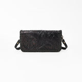 American Darling Western Hand-Tooled Leather Clutch Bag with Floral Carving and Premium Genuine Leather