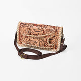 American Darling Western Hand-Tooled Leather Clutch Bag with Floral Carving - Uhorse