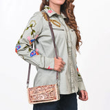 American Darling Western Hand-Tooled Leather Clutch Bag with Floral Carving and Premium Genuine Leather