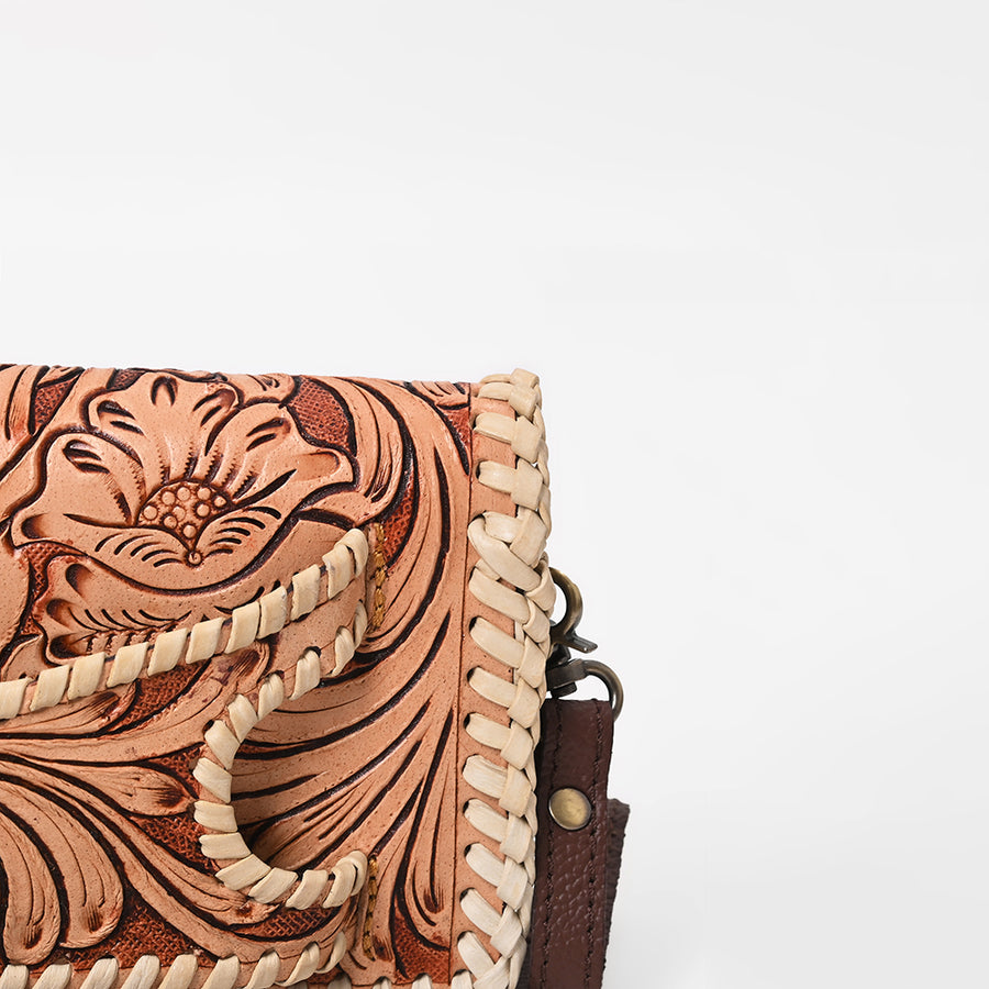 American Darling Western Hand-Tooled Leather Clutch Bag with Floral Carving and Premium Genuine Leather