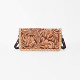 American Darling Western Hand-Tooled Leather Clutch Bag with Floral Carving and Premium Genuine Leather