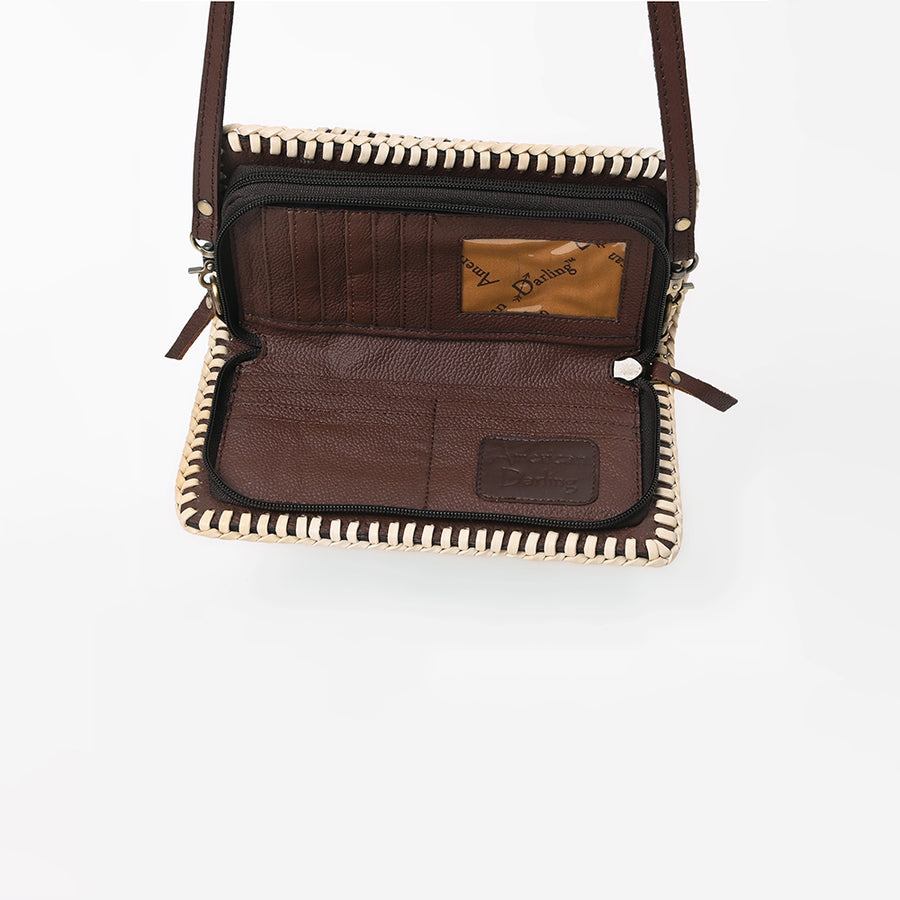 American Darling Western Hand-Tooled Leather Clutch Bag with Floral Carving and Premium Genuine Leather