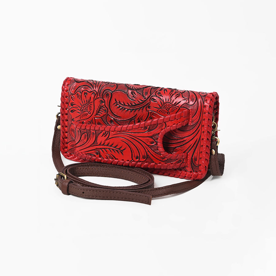 American Darling Western Hand-Tooled Leather Clutch Bag with Floral Carving - Uhorse