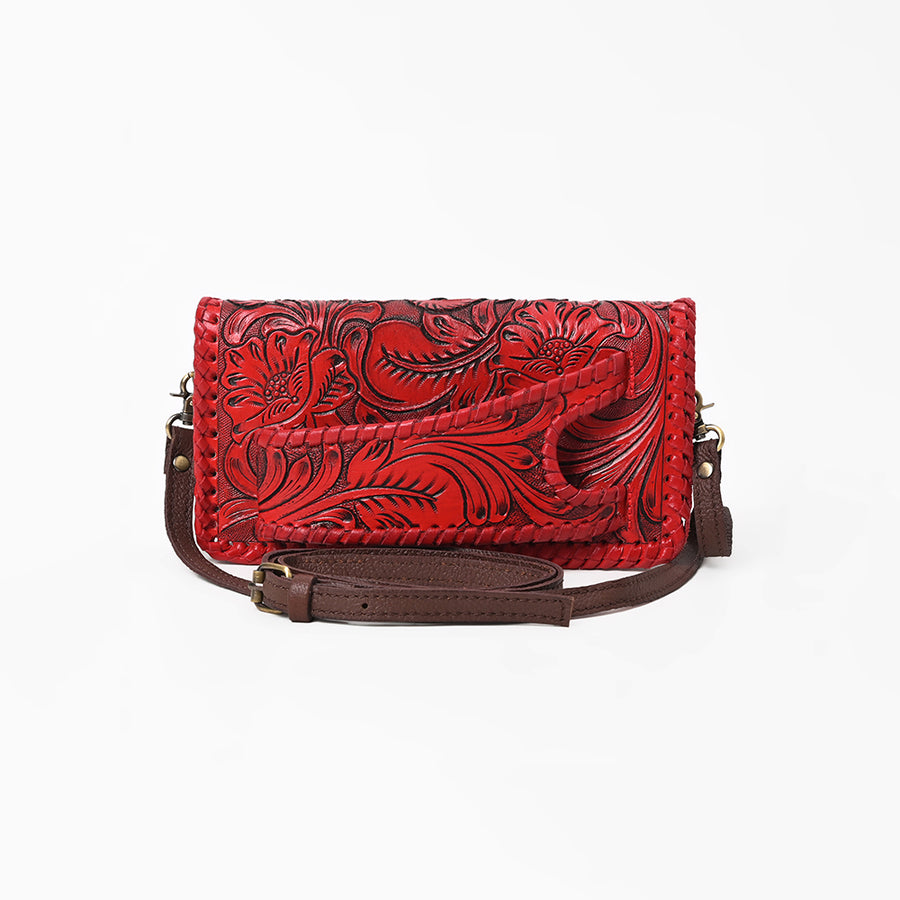 American Darling Western Hand-Tooled Leather Clutch Bag with Floral Carving and Premium Genuine Leather