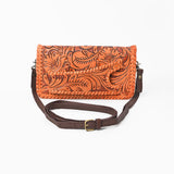 American Darling Western Hand-Tooled Leather Clutch Bag with Floral Carving and Premium Genuine Leather