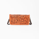 American Darling Western Hand-Tooled Leather Clutch Bag with Floral Carving and Premium Genuine Leather