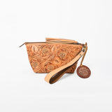 American Darling Western Hand-Tooled Leather Wristlet Bag – Genuine Floral Carved Women’s Clutch with Fringe Strap
