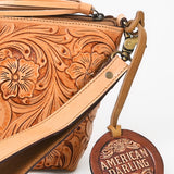 American Darling Western Hand-Tooled Leather Wristlet Bag – Genuine Floral Carved Women’s Clutch with Fringe Strap