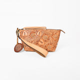American Darling Western Hand-Tooled Leather Wristlet Bag – Genuine Floral Carved Women’s Clutch with Fringe Strap
