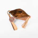 American Darling Western Hand-Tooled Leather Wristlet Bag – Genuine Floral Carved Women’s Clutch with Fringe Strap