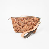 American Darling Western Hand-Tooled Leather Wristlet Bag – Genuine Floral Carved Women’s Clutch with Fringe Strap