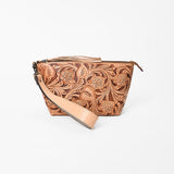 American Darling Western Hand-Tooled Leather Wristlet Bag – Genuine Floral Carved Women’s Clutch with Fringe Strap