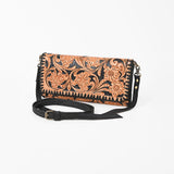 American Darling Western Crossbody Wallet Handcrafted from Tooled Genuine Leather | Floral Carved Flap & Braided Edge Detail