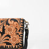 American Darling Western Crossbody Wallet Handcrafted from Tooled Genuine Leather | Floral Carved Flap & Braided Edge Detail