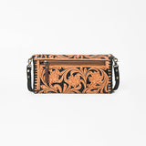 American Darling Western Crossbody Wallet Handcrafted from Tooled Genuine Leather | Floral Carved Flap & Braided Edge Detail