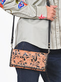 American Darling Western Crossbody Wallet Handcrafted from Tooled Genuine Leather | Floral Carved Flap & Braided Edge Detail