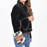 American Darling Western Wristlet Pouch Handcrafted from Hair-on Cowhide & Hand-Tooled Leather | Floral Carved Panel & Oversized O-Ring Handle