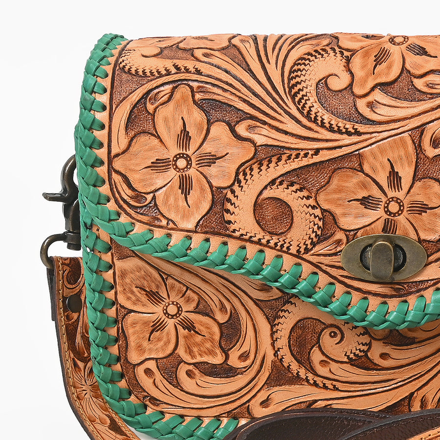 American Darling Western Small Cross Body Bag | Hand-Tooled Floral Carved | Genuine Leather | Everyday Carry