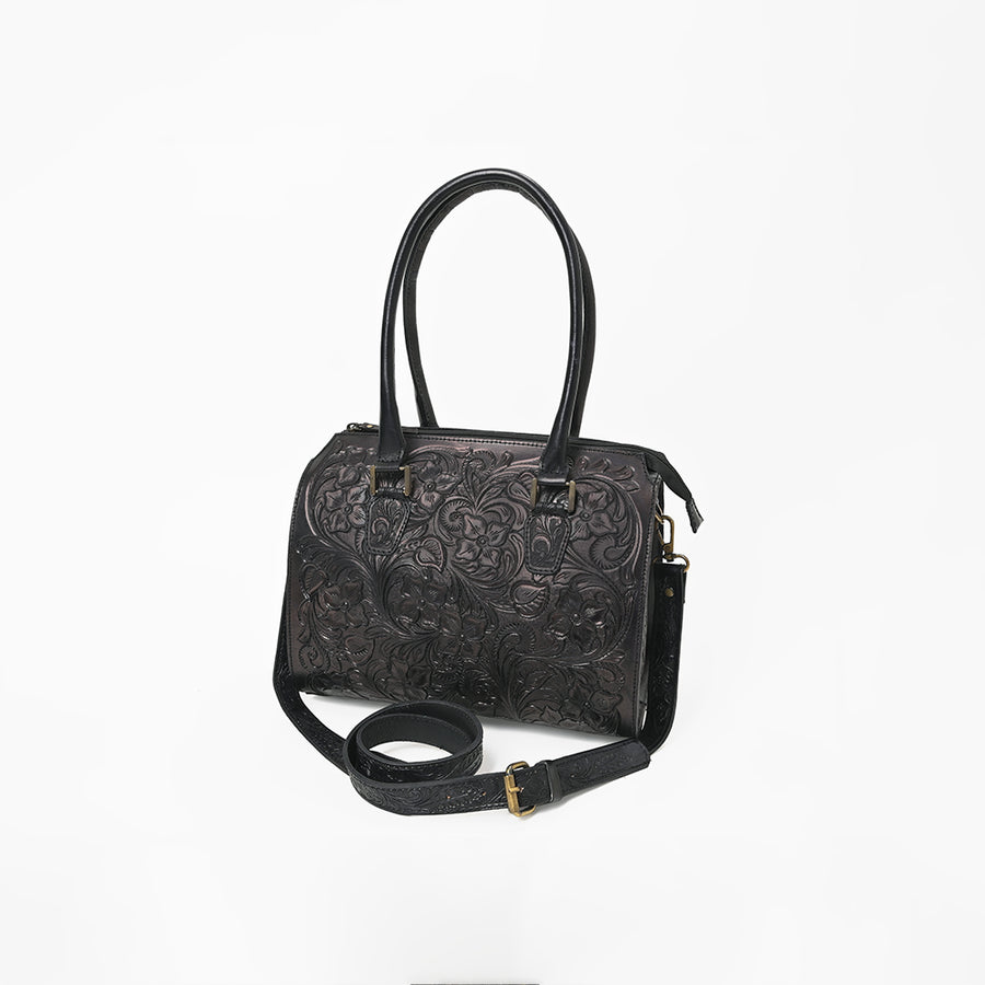 American Darling Hand-Tooled Leather Duffel Bag | Floral Carved Travel Carryall - Uhorse