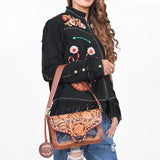 American Darling Hand-Tooled Western Leather Clear Bag – Genuine Floral Carved Crossbody, Vegetable-Tanned Full-Grain Leather