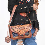 American Darling Hand-Tooled Western Leather Clear Bag – Genuine Floral Carved Crossbody, Vegetable-Tanned Full-Grain Leather