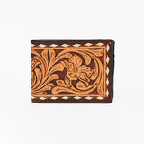 American Darling Hand-Tooled Leather Wallet Hand Bag with Floral Carving Buck Stitching Full-Grain Leather Compartments & Durable Construction