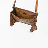 American Darling Hand-Tooled Leather Cross Body Bag with Floral Carving, Fringes, Rivet Embossing, Genuine Leather Build & Well-Compartmentalized Interior