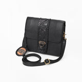 American Darling Braided Hand-Tooled Genuine Leather Crossbody Bag Floral Carved Accent - Uhorse
