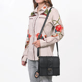 American Darling Western Cross Body Bag Handcrafted from Braided & Tooled Genuine Leather | Floral Carved Accent, Flap Closure & YKK Zipper