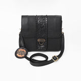 American Darling Western Cross Body Bag Handcrafted from Braided & Tooled Genuine Leather | Floral Carved Accent, Flap Closure & YKK Zipper