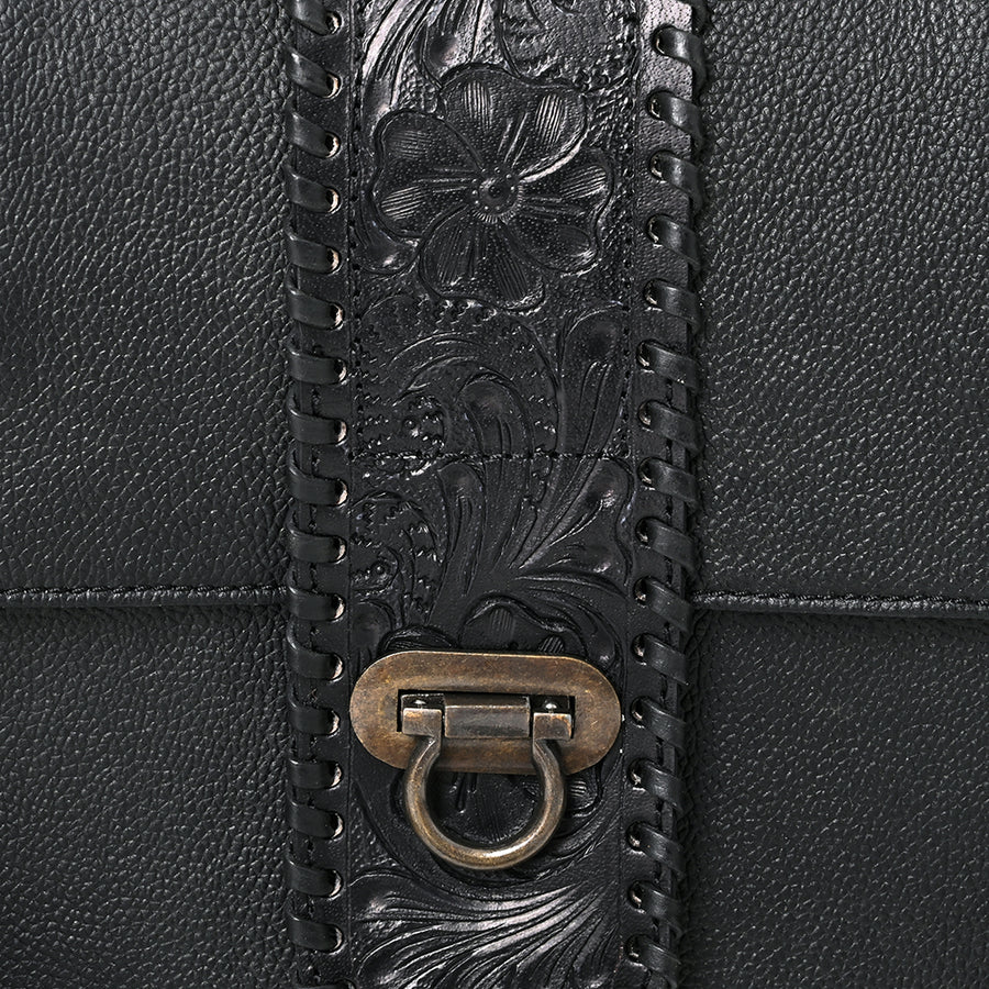American Darling Western Cross Body Bag Handcrafted from Braided & Tooled Genuine Leather | Floral Carved Accent, Flap Closure & YKK Zipper
