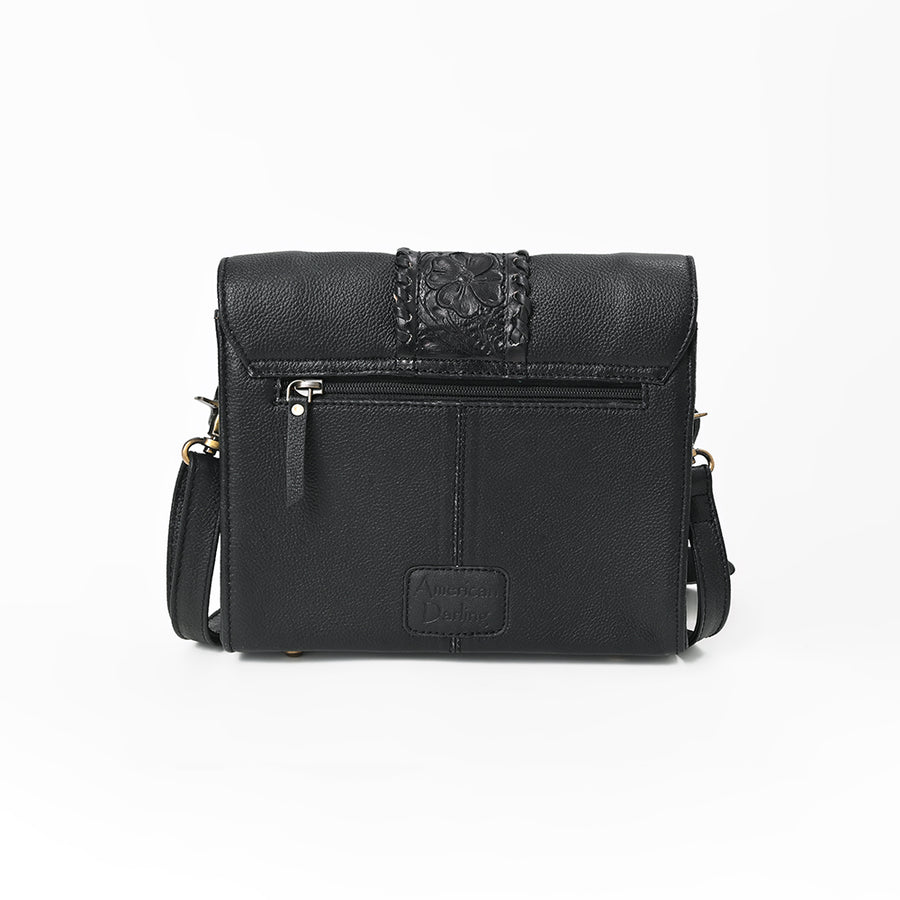 American Darling Western Cross Body Bag Handcrafted from Braided & Tooled Genuine Leather | Floral Carved Accent, Flap Closure & YKK Zipper