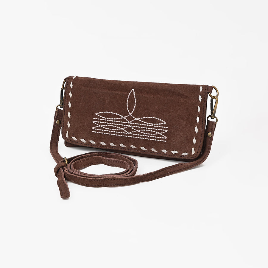 American Darling Genuine Suede Wallet Bag | Western Boot Stitched Crossbody Purse - Uhorse