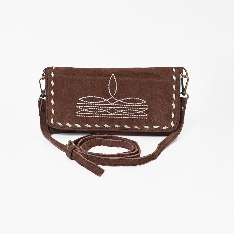 American Darling Western Wallet Handcrafted from Black Genuine Suede Leather | Boot Stitched Design, Studded Trim & YKK Zipper