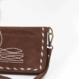 American Darling Western Wallet Handcrafted from Black Genuine Suede Leather | Boot Stitched Design, Studded Trim & YKK Zipper