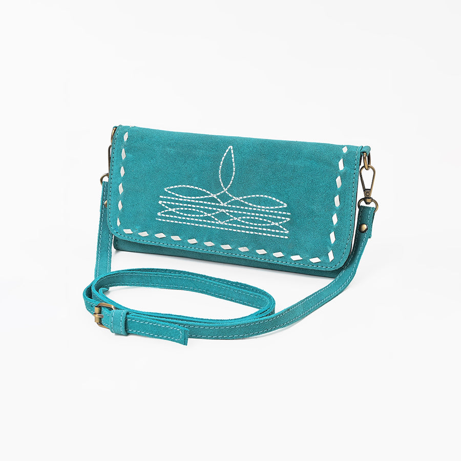 American Darling Genuine Suede Organizer Bag | Western Boot Stitched Clutch - Uhorse