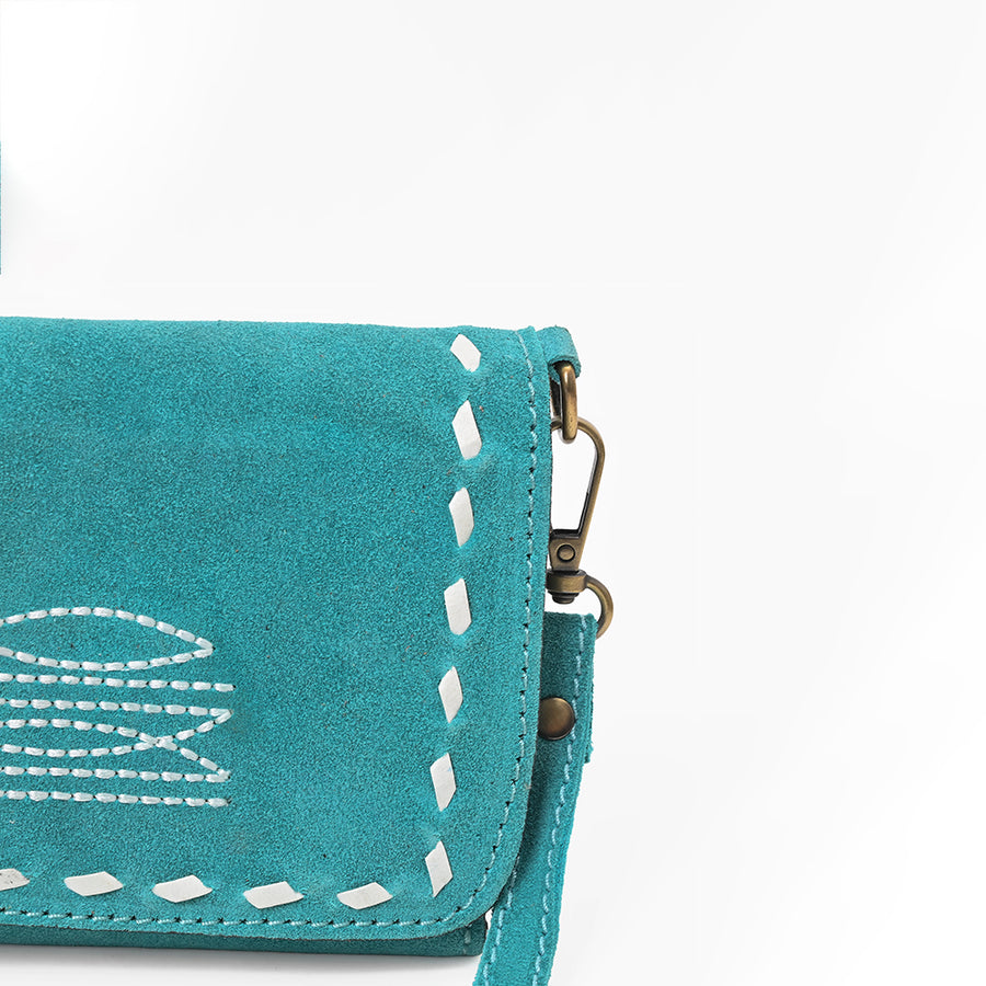 American Darling Western Organizer Bag Handcrafted from Black Genuine Suede Leather | Boot Stitched Flap, Buckstitch Trim & YKK Zipper