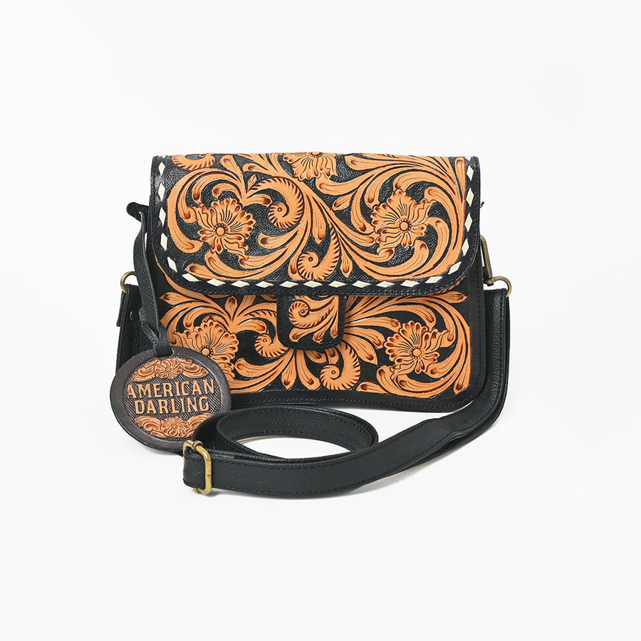 American Darling Small Cross body Bag for Women, Hand Tooled Floral Carved Vegetable-Tanned Full Grain Leather Western Purse